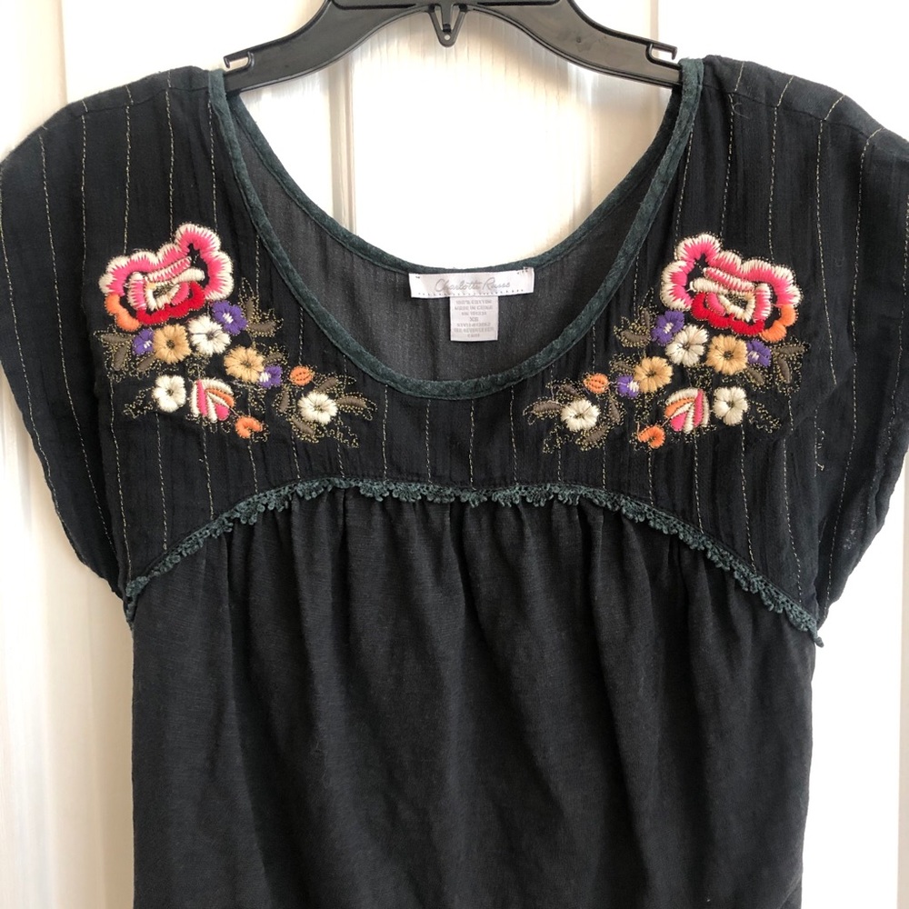Floral Embroidered Blouse with tie back